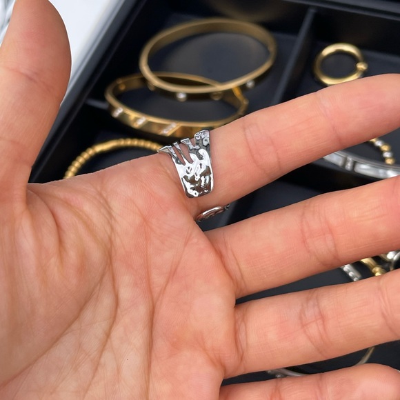 Silver-Tone Stainless Steel Adjustable Wave Ring | Minimalist and Artistic - Picture 6 of 6